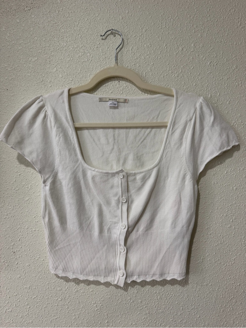 Kimchi Blue White Button Front Blouse Women's Medium Lettuce Hem Cottagecore